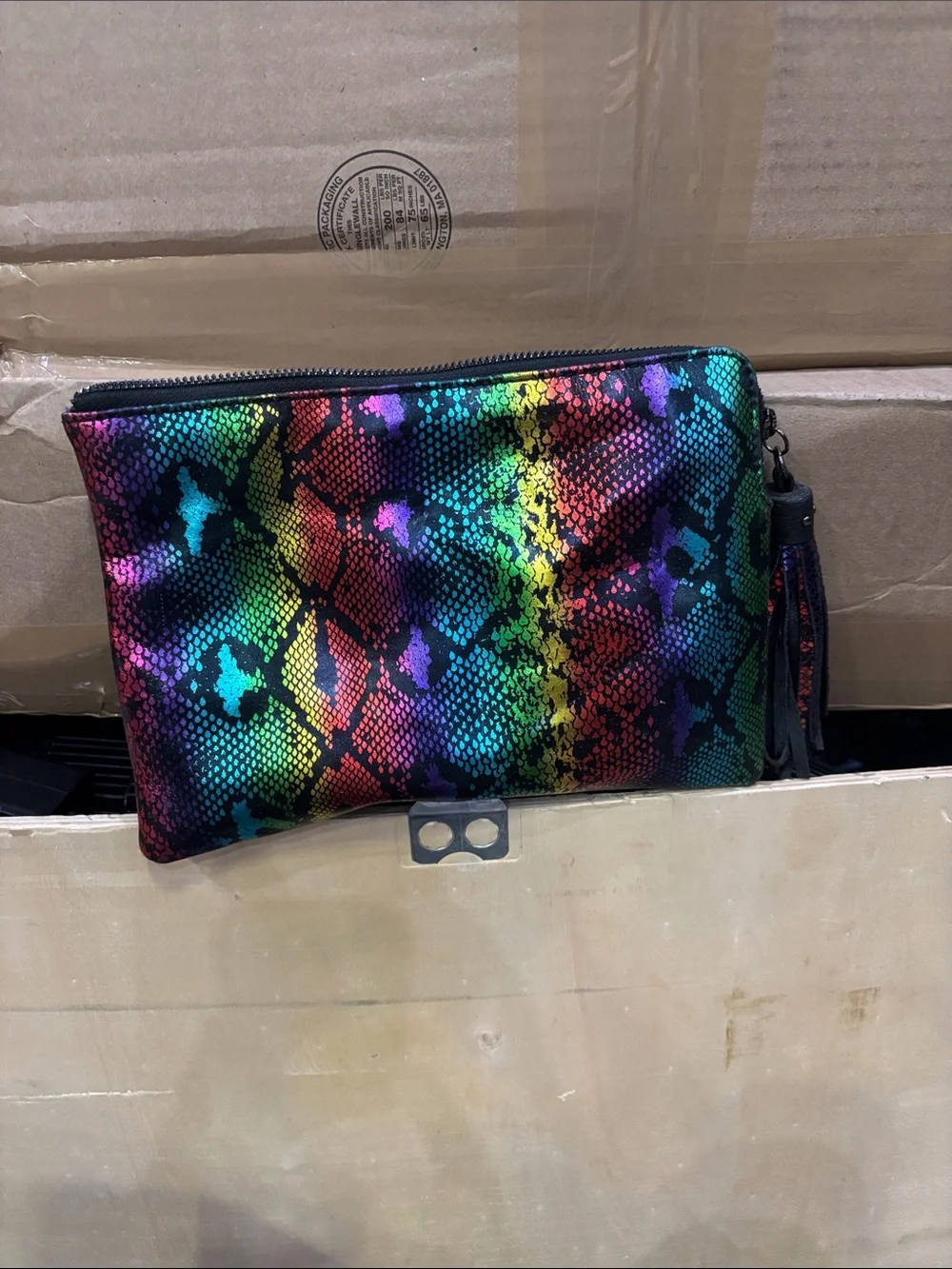 Multicolor Rainbow Snake-Print Zip Wristlet Clutch